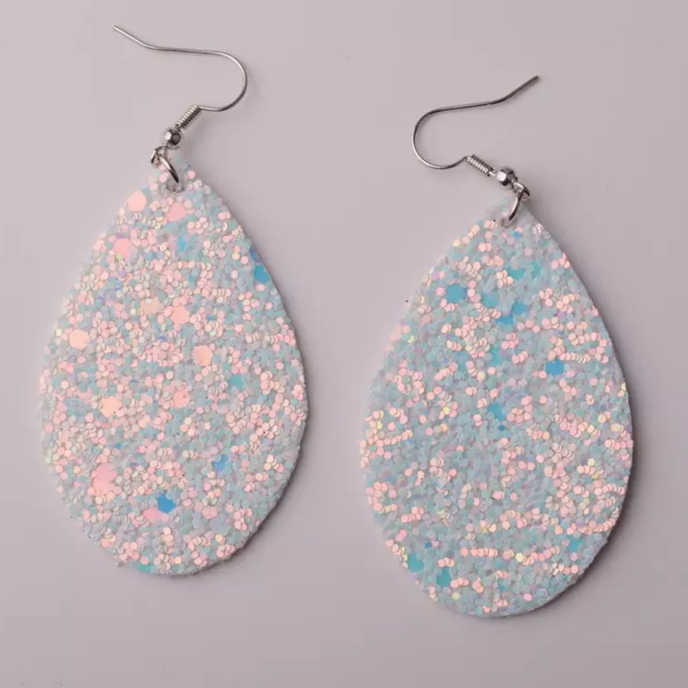 Glitter Faux Leather Teardrop Dangle Drop Earrings for Women Jewelry
